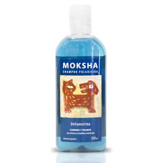 Shampoo Moksha Pulguicida para Perros y Gatos.
