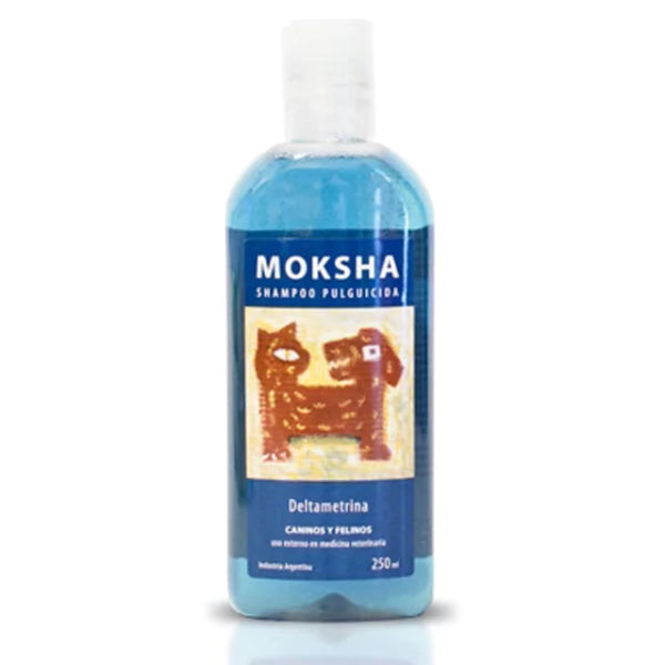 Shampoo Moksha Pulguicida para Perros y Gatos.