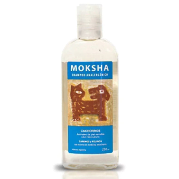 Shampoo Moksha Analergenico para Cachorros Caninos y Felinos.